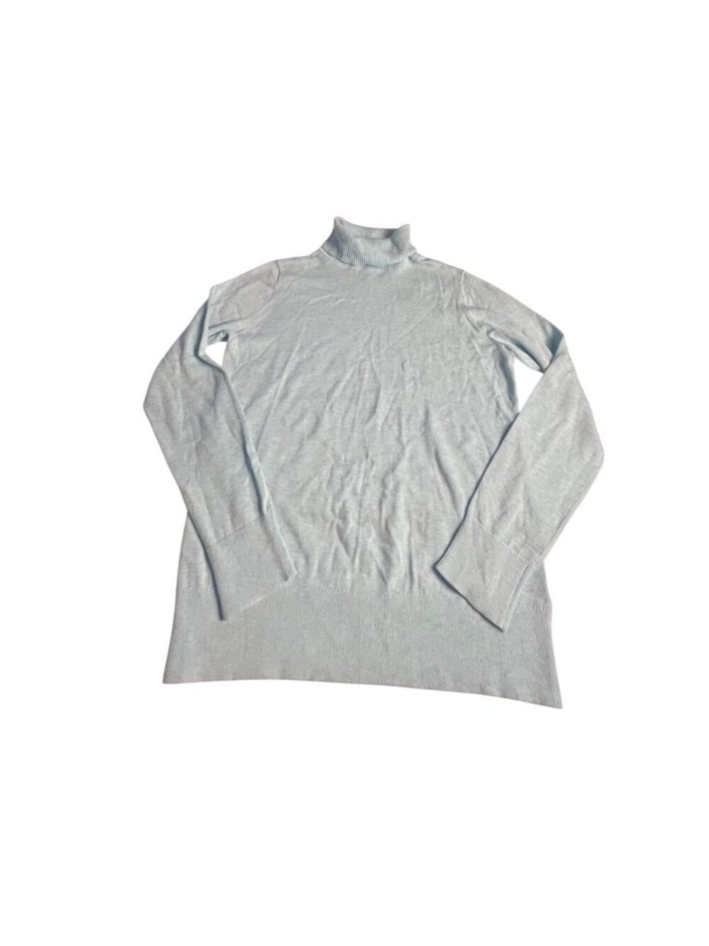 Lands End Womens S Light Blue Turtleneck Sweater Long Sleeve Ribbed Knit Pullove